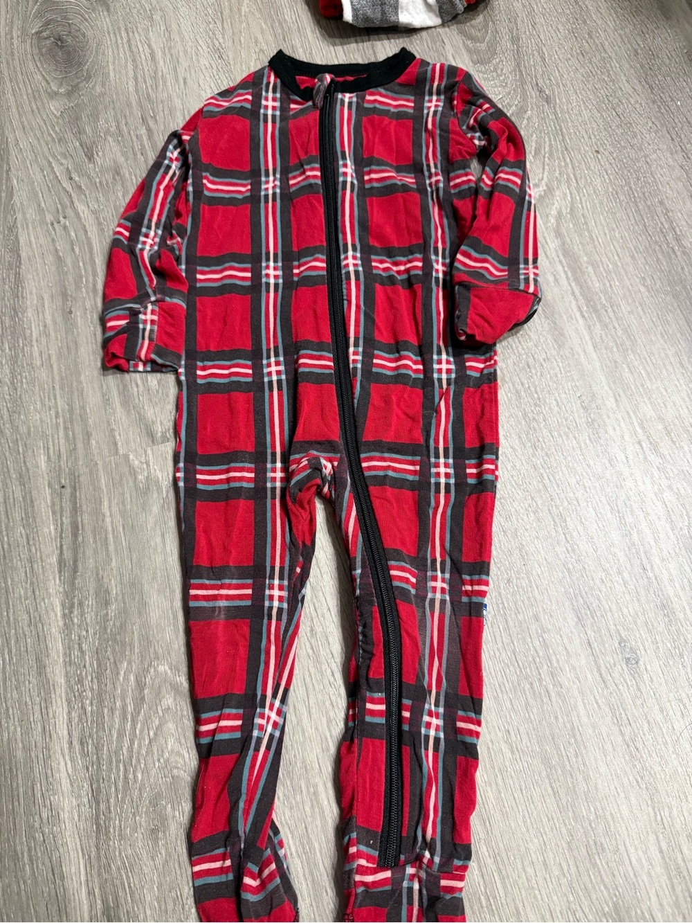 Kids Red Plaid One-Piece Pajamas KICKEE pants
